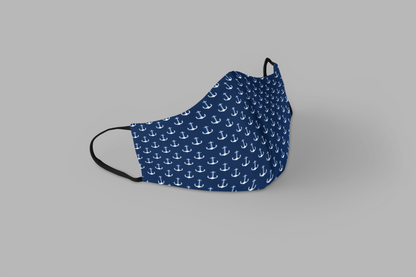 Navy Blue Anchor Pattern : Printed Tetra Shield Protection Mask ( PACK OF 3 )