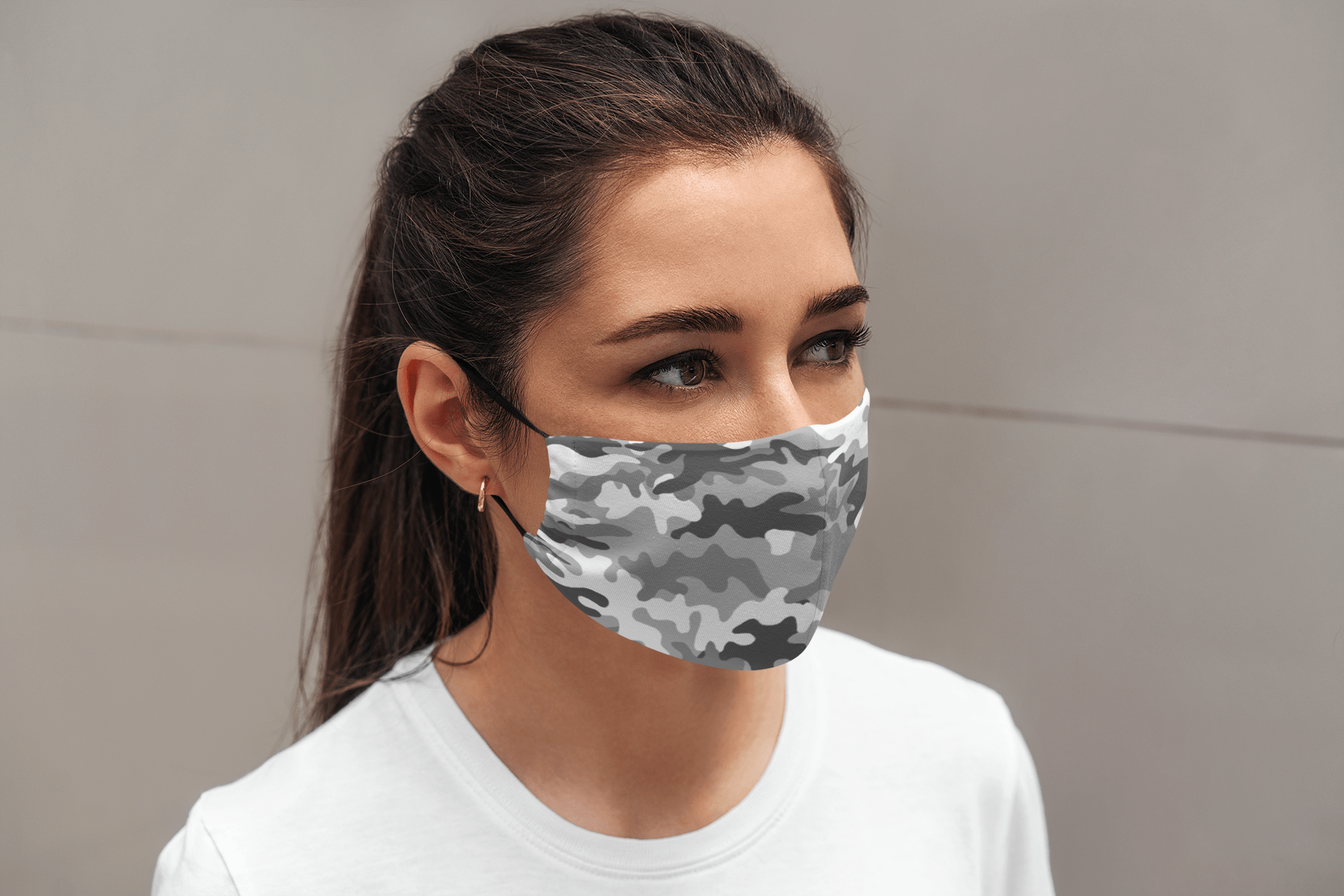 Grey Camouflage : Printed Tetra Shield Protection Mask Female