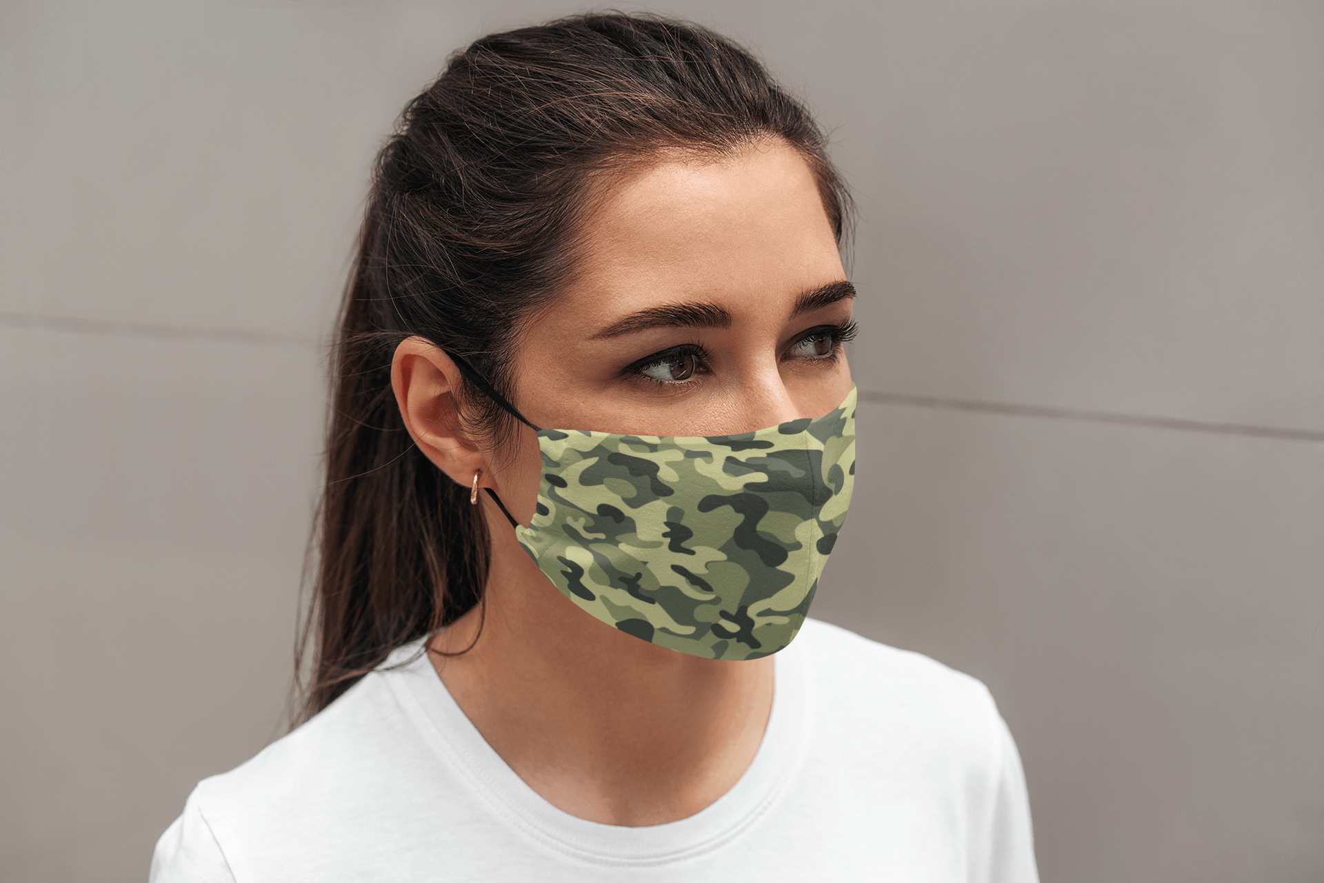 Olive Camouflage : Printed Tetra Shield Protection Mask Female