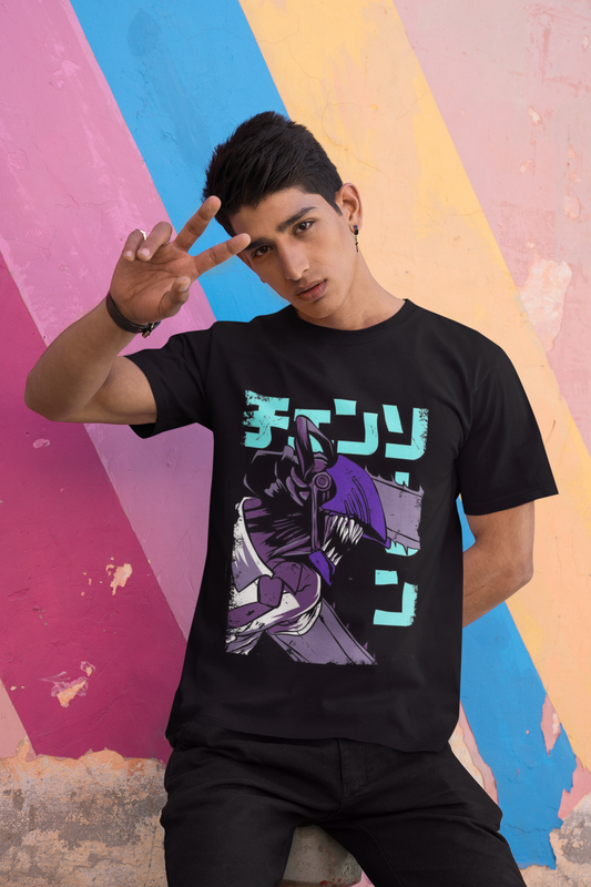 Denji Chainsaw Man: Anime- Unisex Regular Fit Half Sleeve T-Shirts BLACK