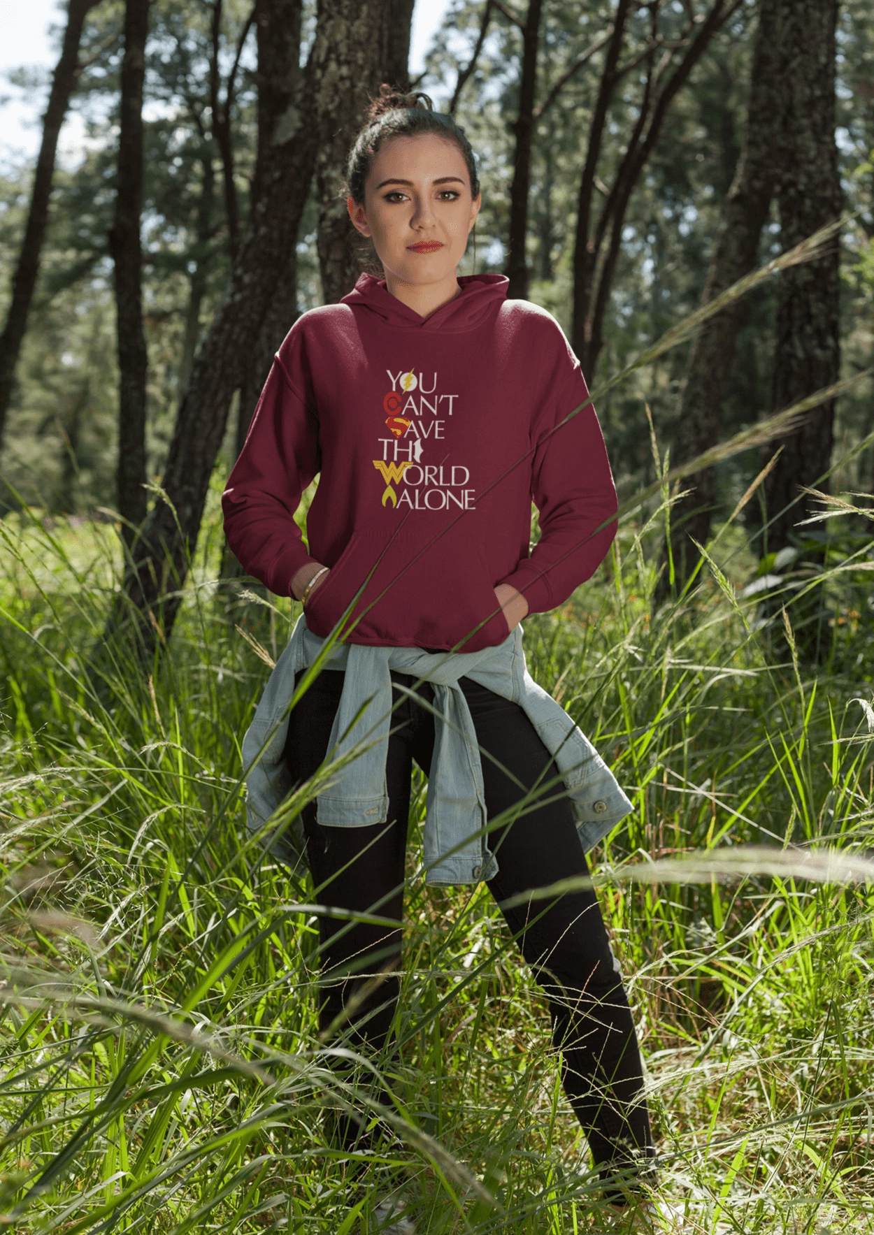 YOU CAN'T SAVE THE WORLD ALONE - WINTER HOODIES MAROON