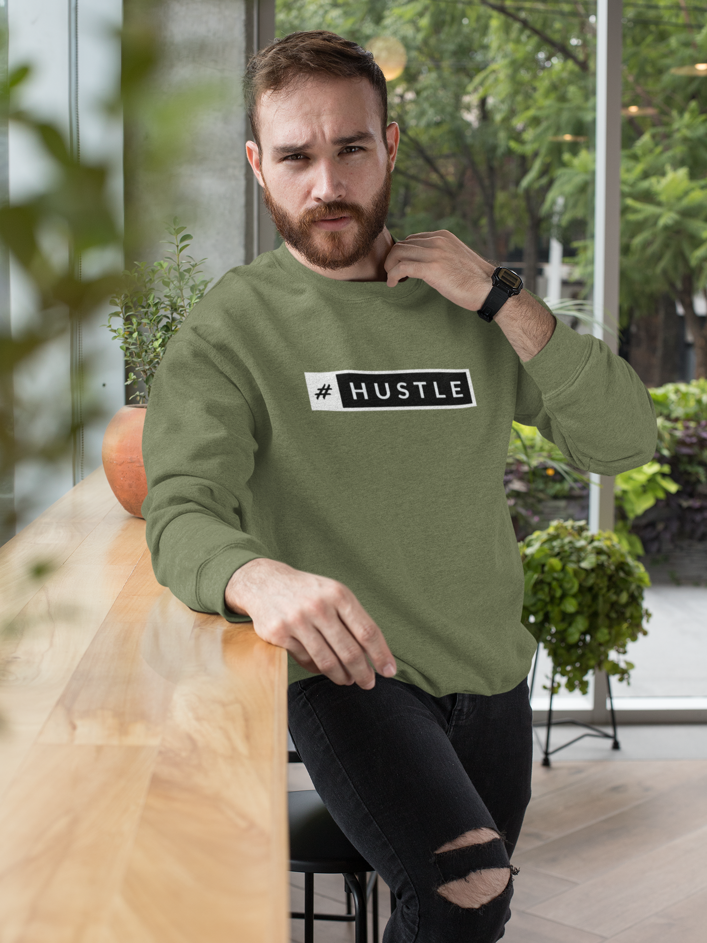 #Hustle - Winter Sweatshirts OLIVE GREEN