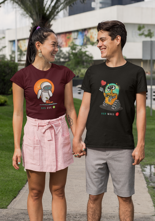 His Eve & Her Wall E: Disney- Half Sleeve Couple T shirts