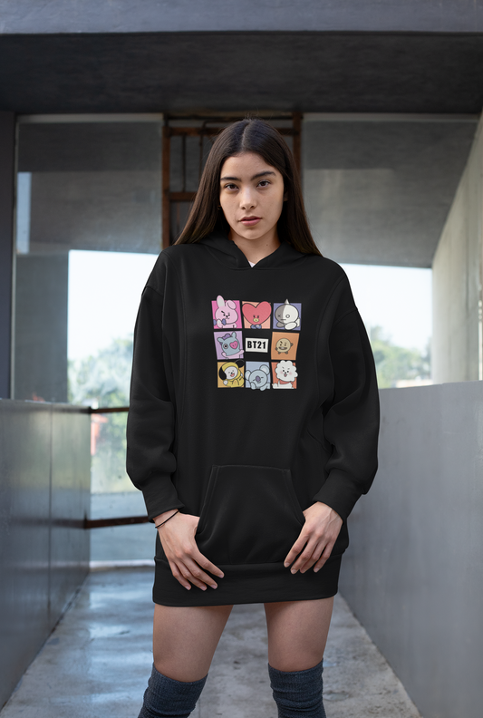 CHIBI BT21 SQUAD : BTS - WINTER HOODIES BLACK