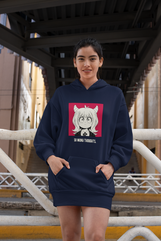 Anya- So Many Thoughts: Anime - Winter Hoodies NAVY BLUE