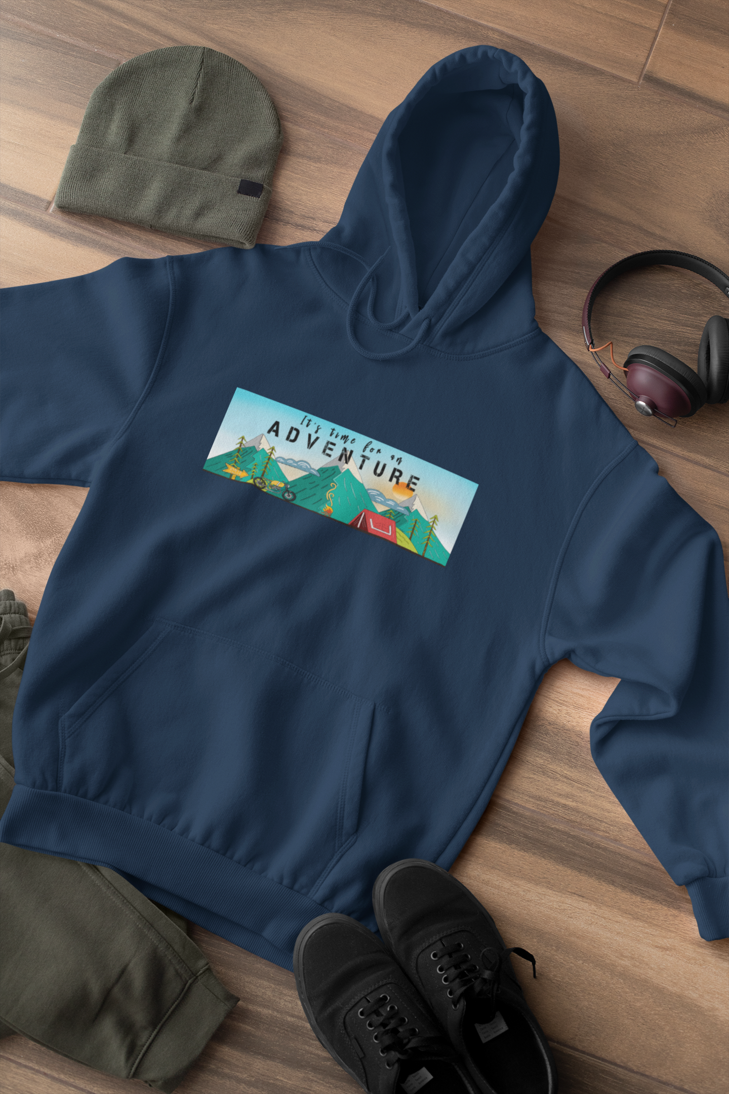 " ITS TIME FOR AN ADVENTURE " - WINTER HOODIES NAVY BLUE
