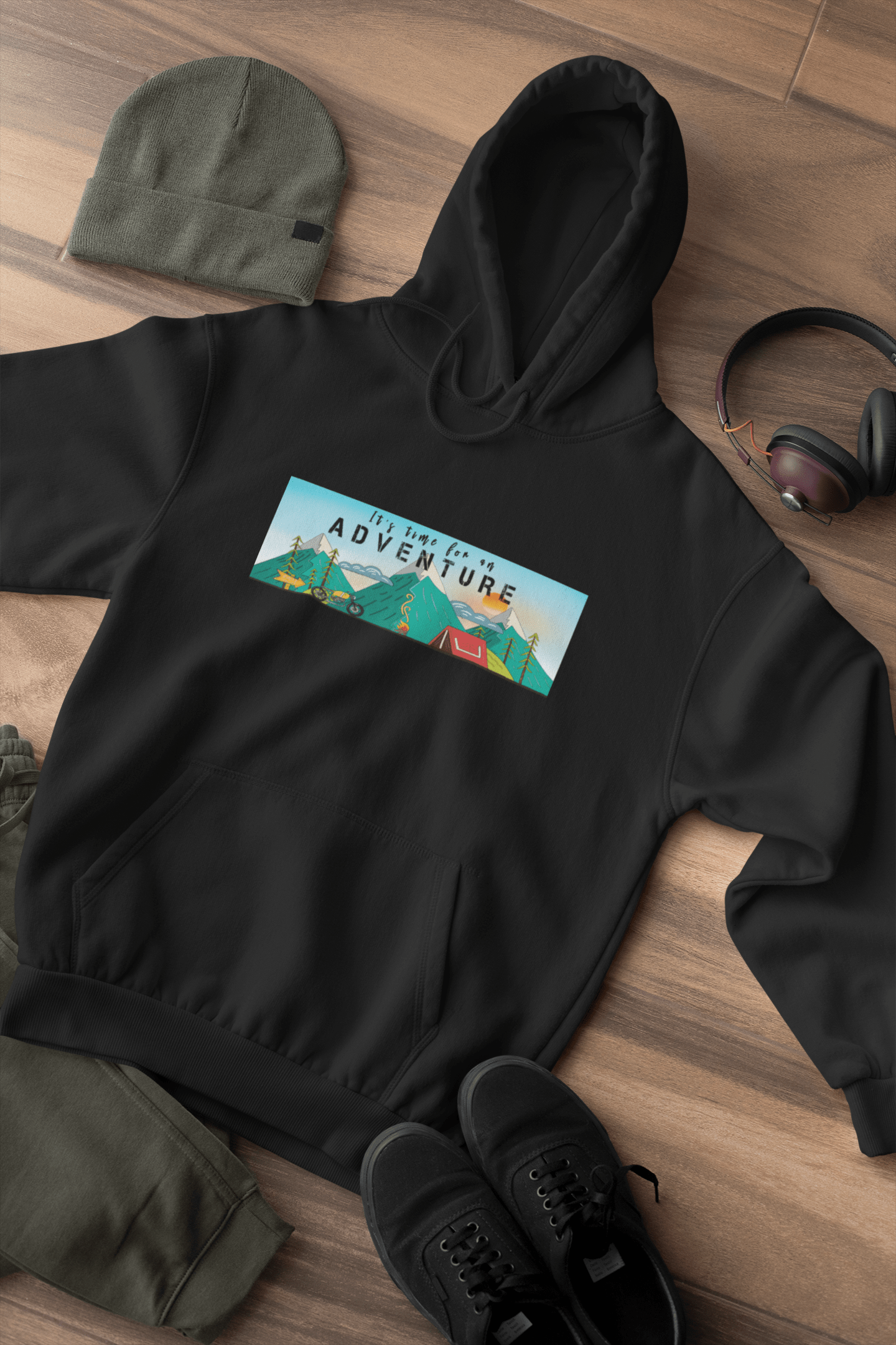 " ITS TIME FOR AN ADVENTURE " - WINTER HOODIES BLACK