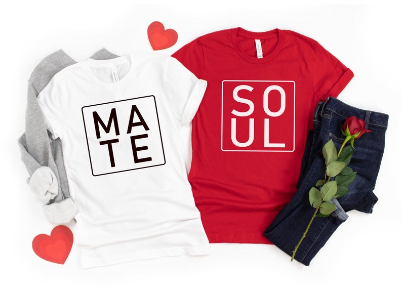 Soul Mate - Half Sleeve Couple T shirts RED & WHITE