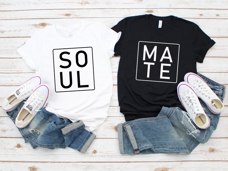 Soul Mate - Half Sleeve Couple T shirts BLACK & WHITE