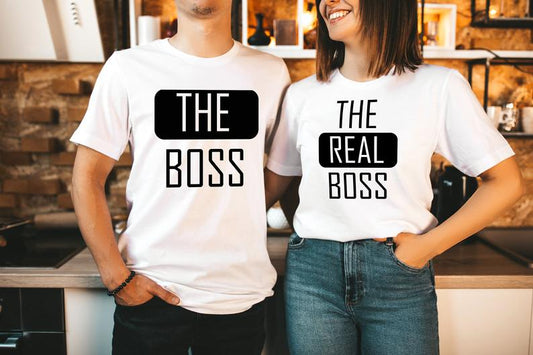 Boss & Real Boss - Half Sleeve Couple T shirts BOTH WHITE