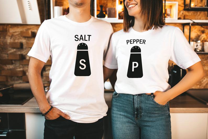 Salt & Pepper - Half Sleeve Couple T shirts BOTH WHITE