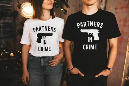 Partners In Crime - Half Sleeve Couple T shirts BLACK & WHITE