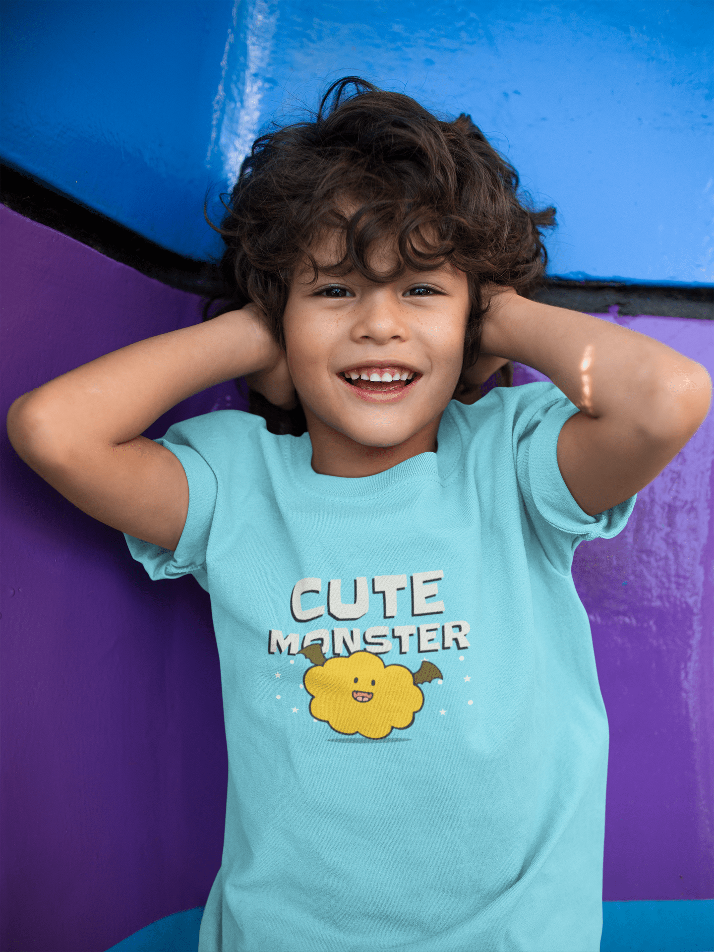 "CUTE MONSTER" KIDS HALF-SLEEVE T-SHIRT SKY BLUE