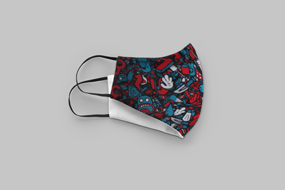 "Blue & Red Boo Doodle Patterns"- Printed Tetra Shield Protection Unisex Mask