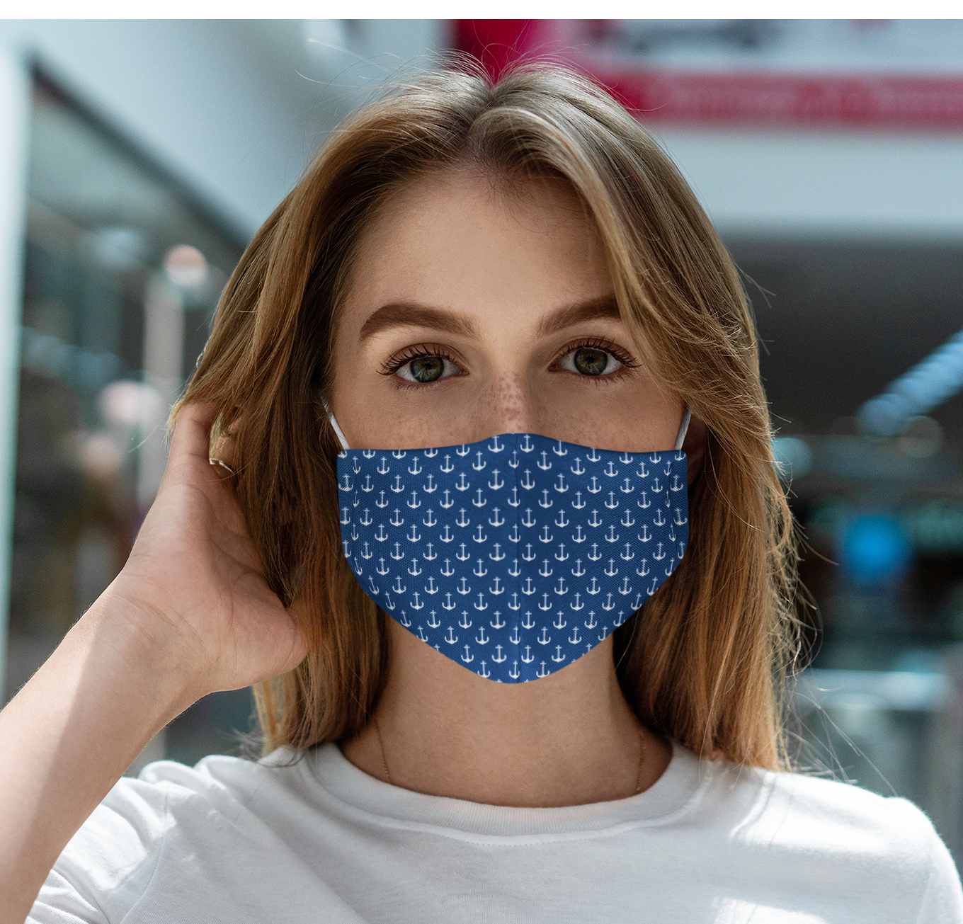 Navy Blue Anchor Pattern : Printed Tetra Shield Protection Mask ( PACK OF 3 ) Female