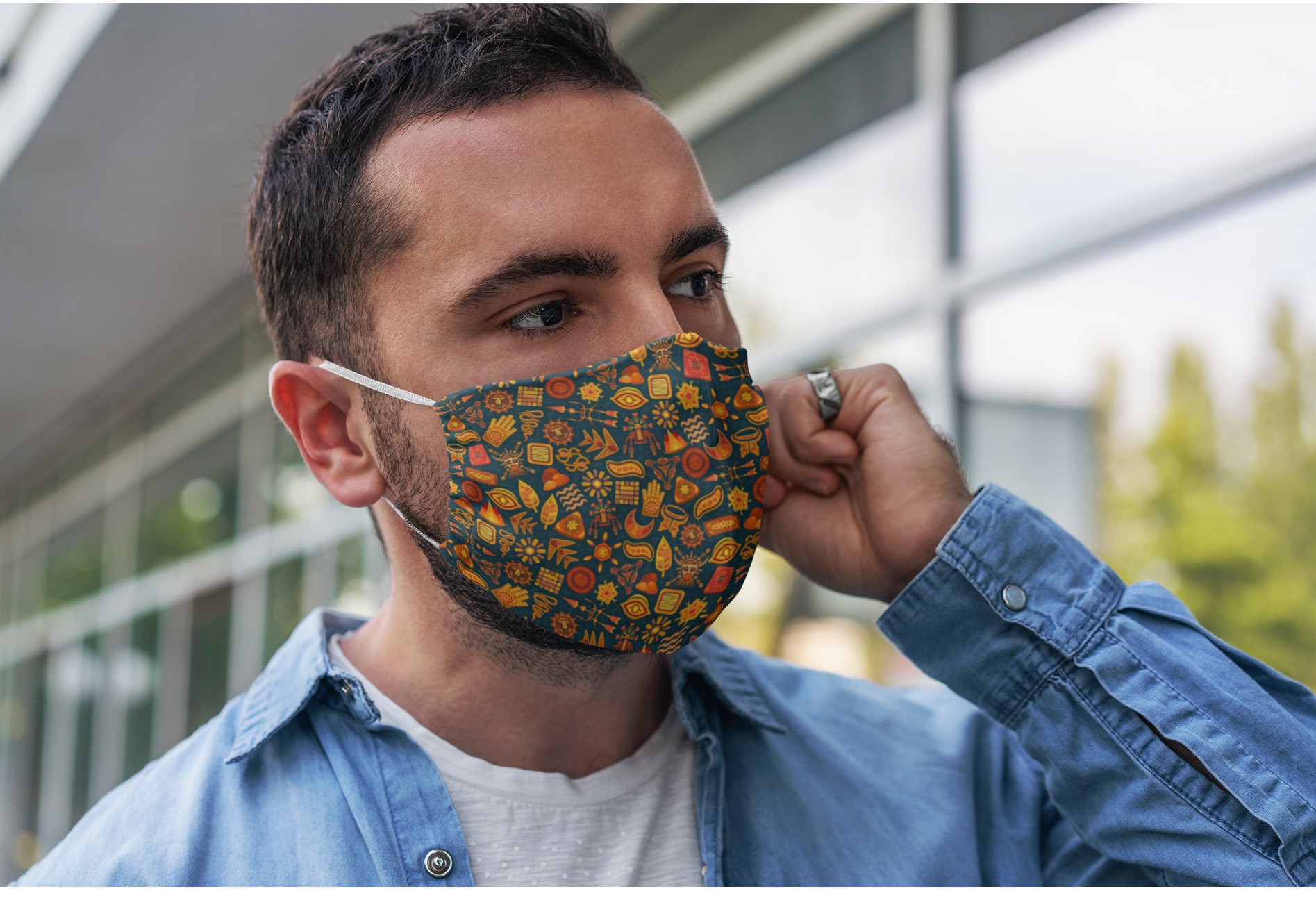 "Tribal Doodle Patterns"- Printed Tetra Shield Protection Mask Male