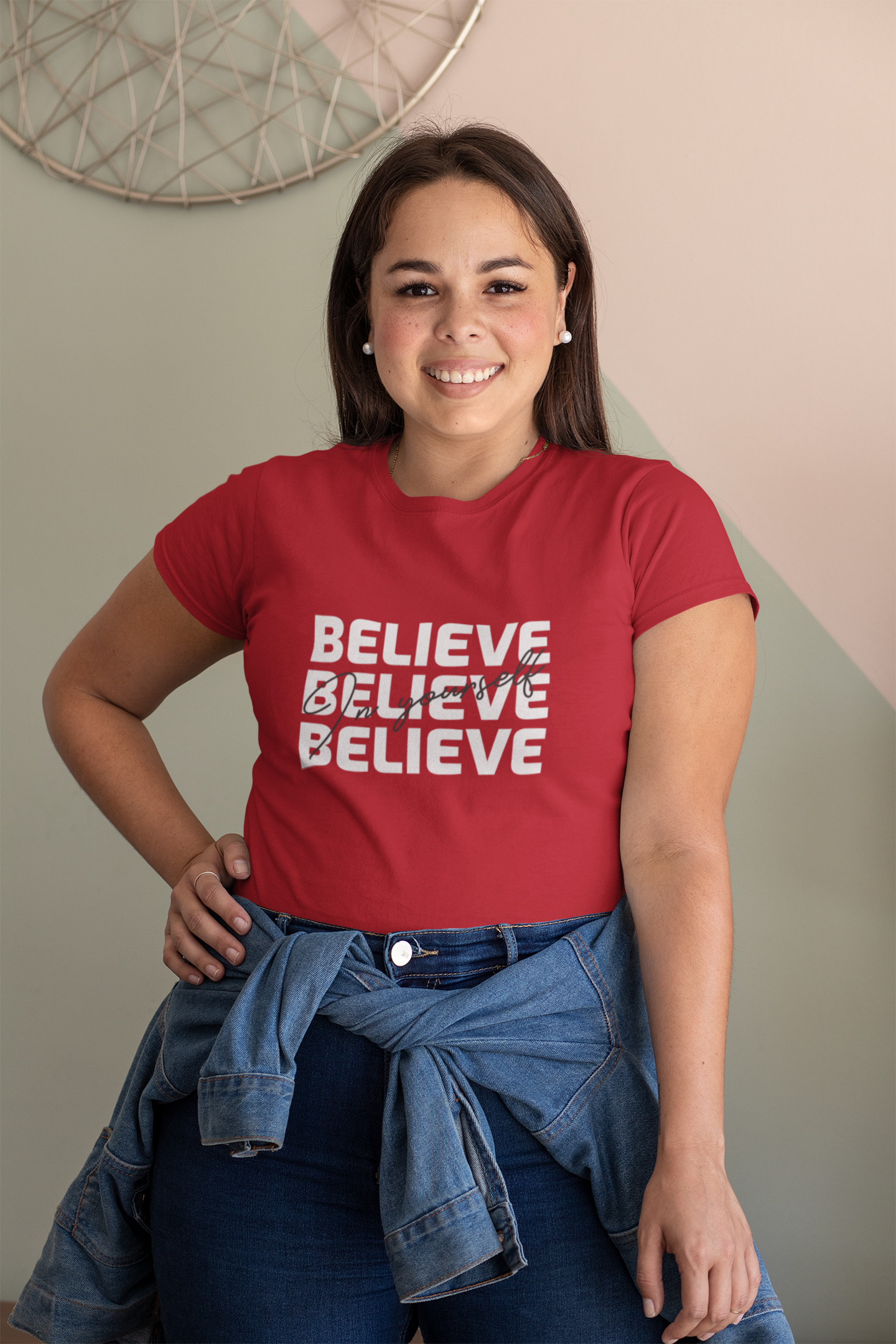 " BELIEVE IN YOURSELF " - UNISEX HALF-SLEEVE T-SHIRTS RED