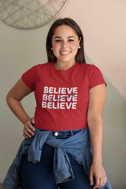 " BELIEVE IN YOURSELF " - UNISEX HALF-SLEEVE T-SHIRTS RED