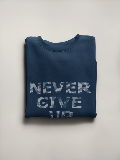 "NEVER GIVE UP" - HALF SLEEVE T-SHIRTS NAVY BLUE