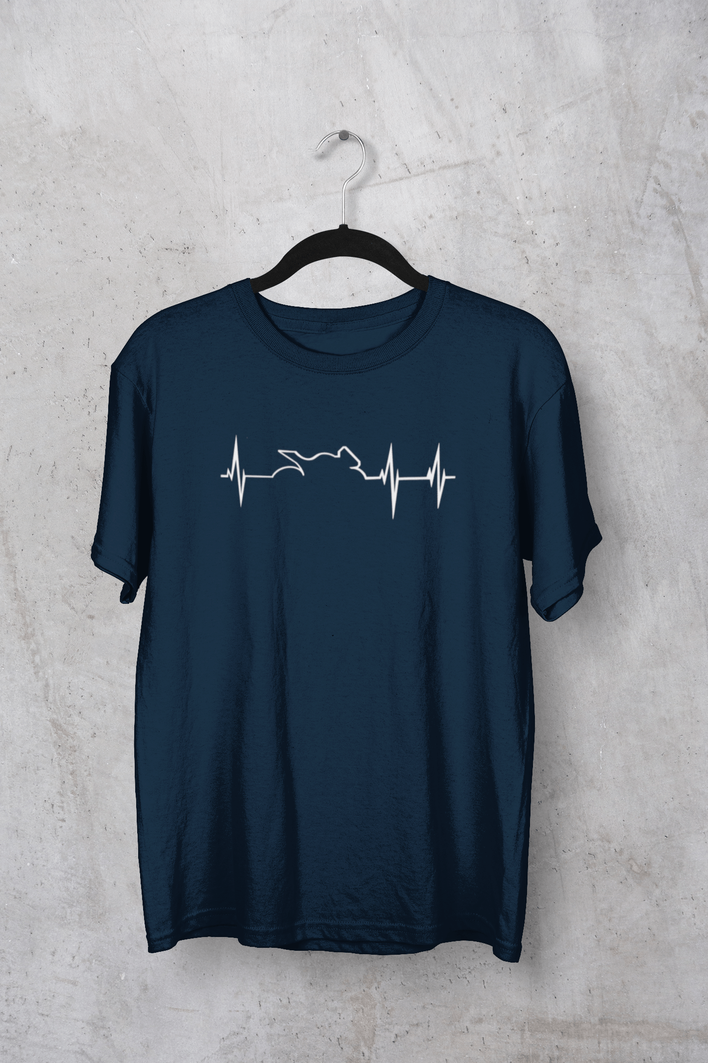 " Heartbeat pulse with motorcycle " HALF-SLEEVE T-SHIRTS NAVY BLUE