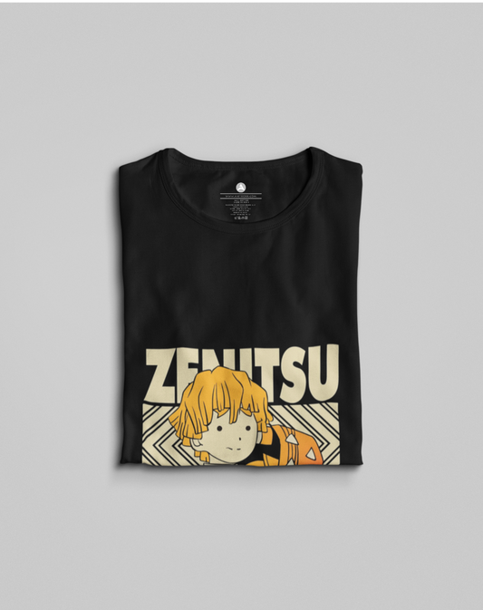 Demon Slayer- Zenitsu- Anime- Regular Fit T-Shirts BLACK