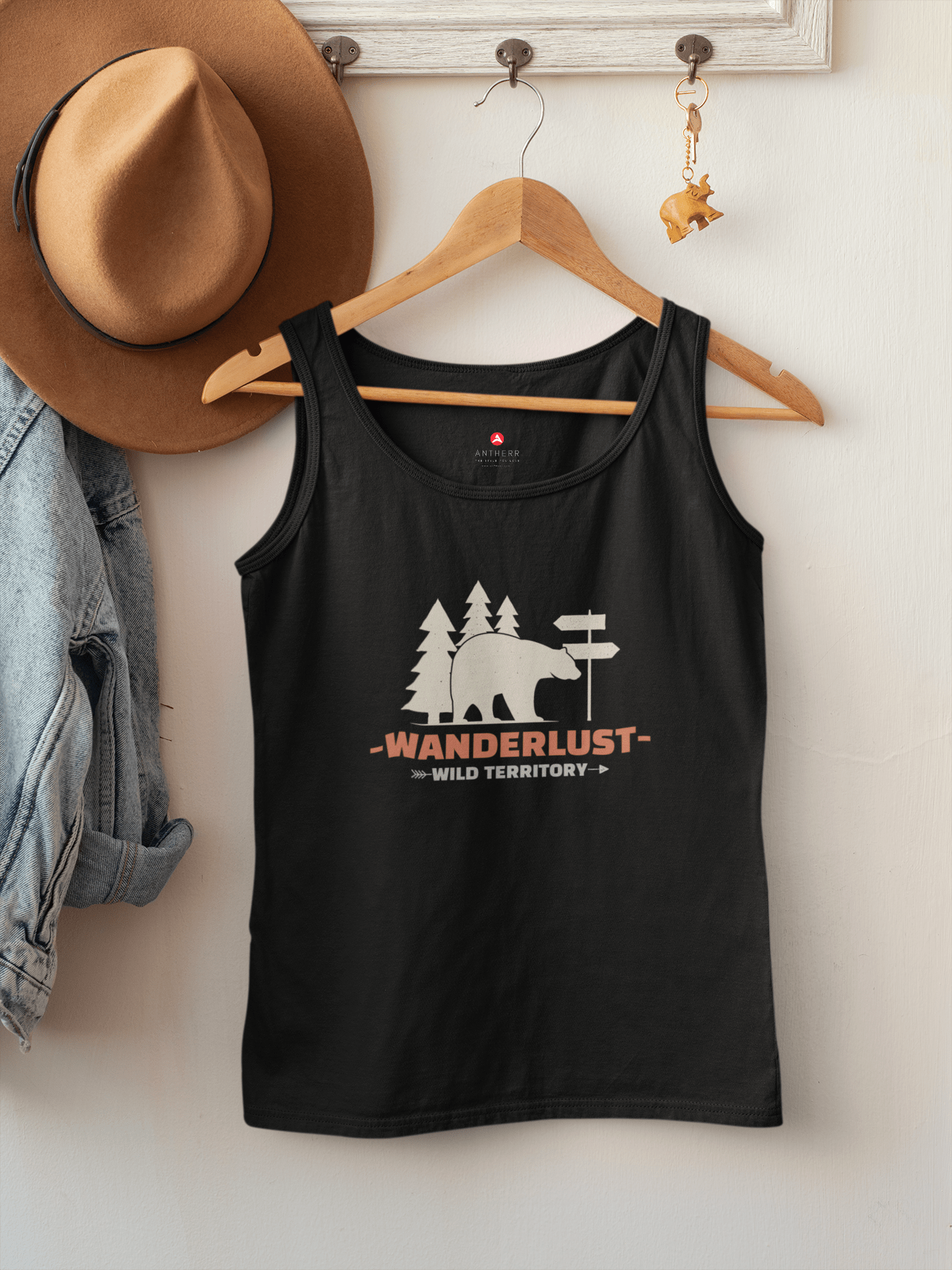 "WANDERLUST"- SLEEVELESS T-SHIRTS BLACK