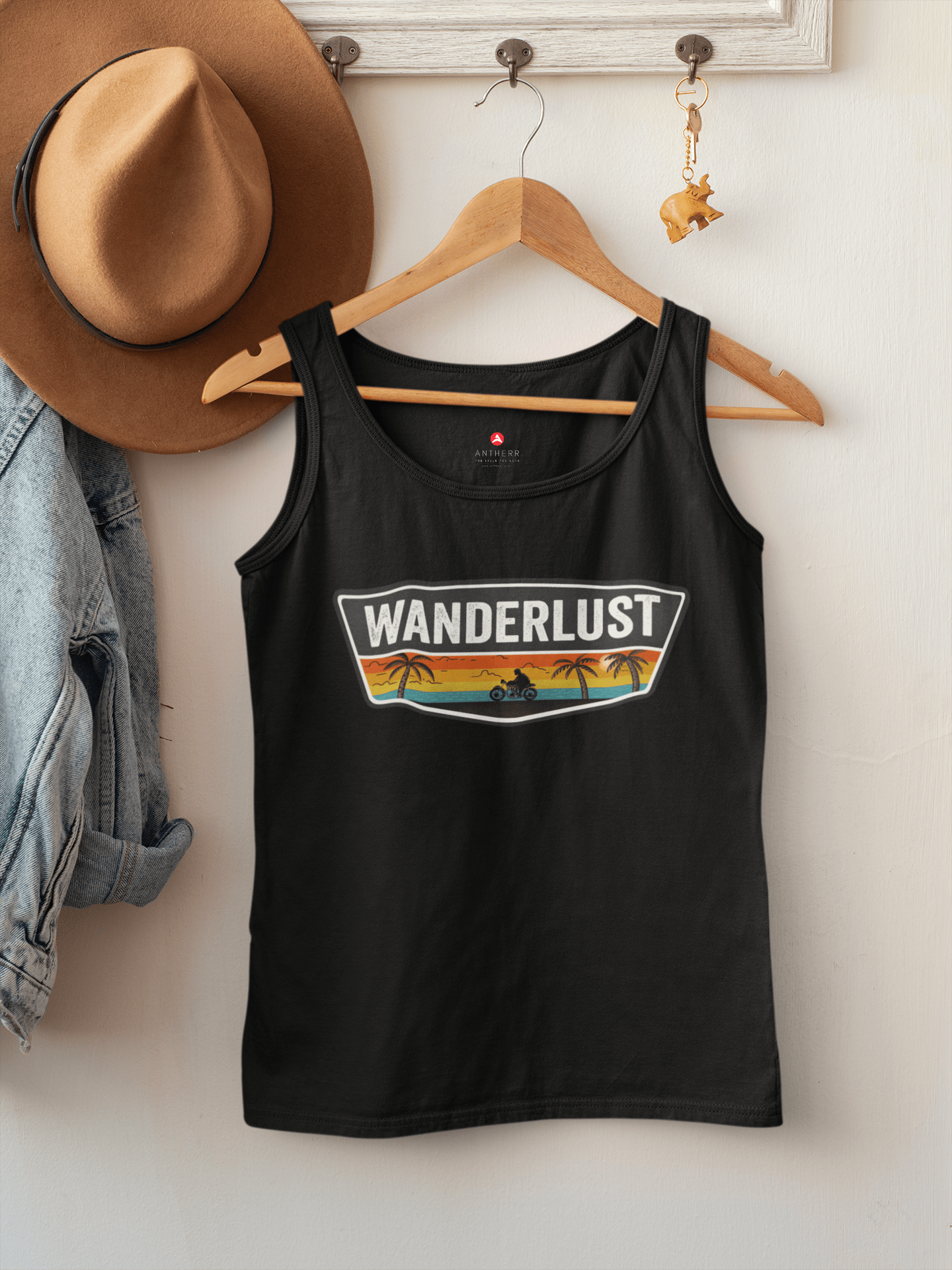 "WANDERLUST"- SLEEVELESS T-SHIRTS BLACK