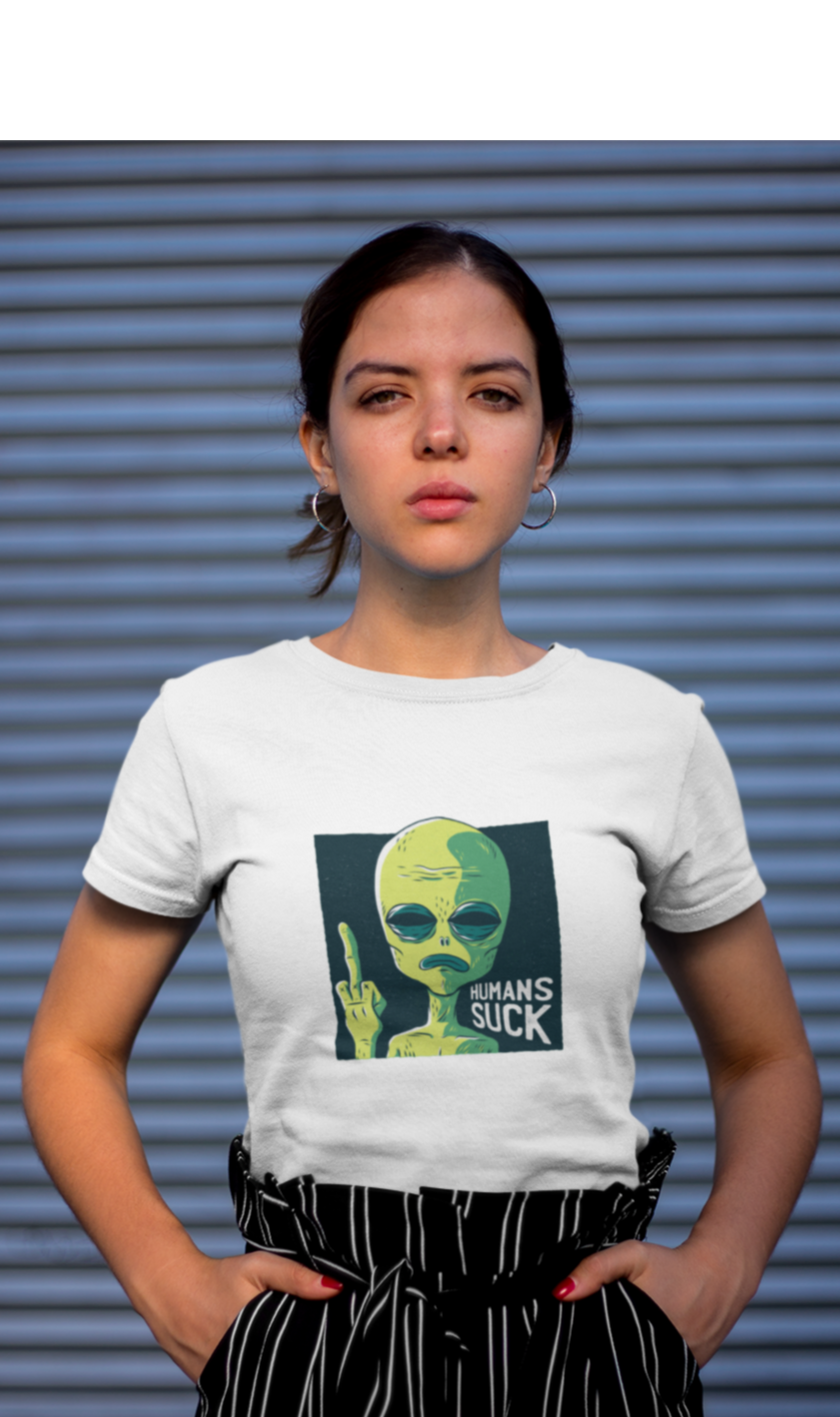 HUMAN SUCKS : ALIEN & SPACE- HALF-SLEEVE T-SHIRTS WHITE