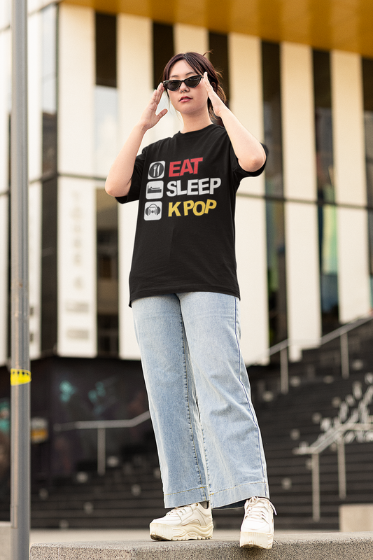 Eat Sleep K-Pop - BTS Oversized T-Shirts. BLACK