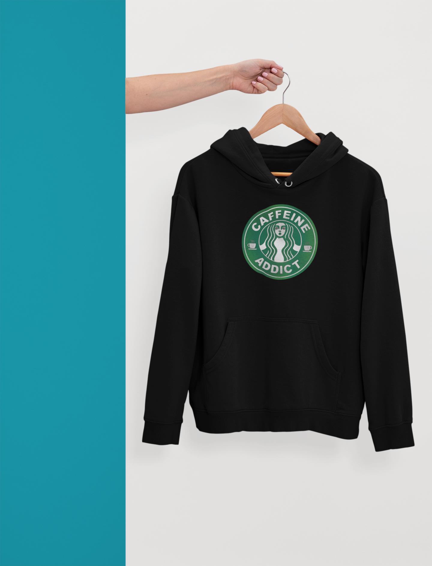 "CAFFEINE ADDICT " - WINTER HOODIES BLACK