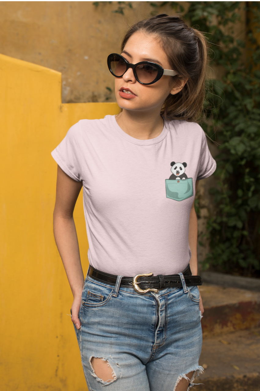 Cute Panda Half-Sleeve Pocket Design T-Shirts