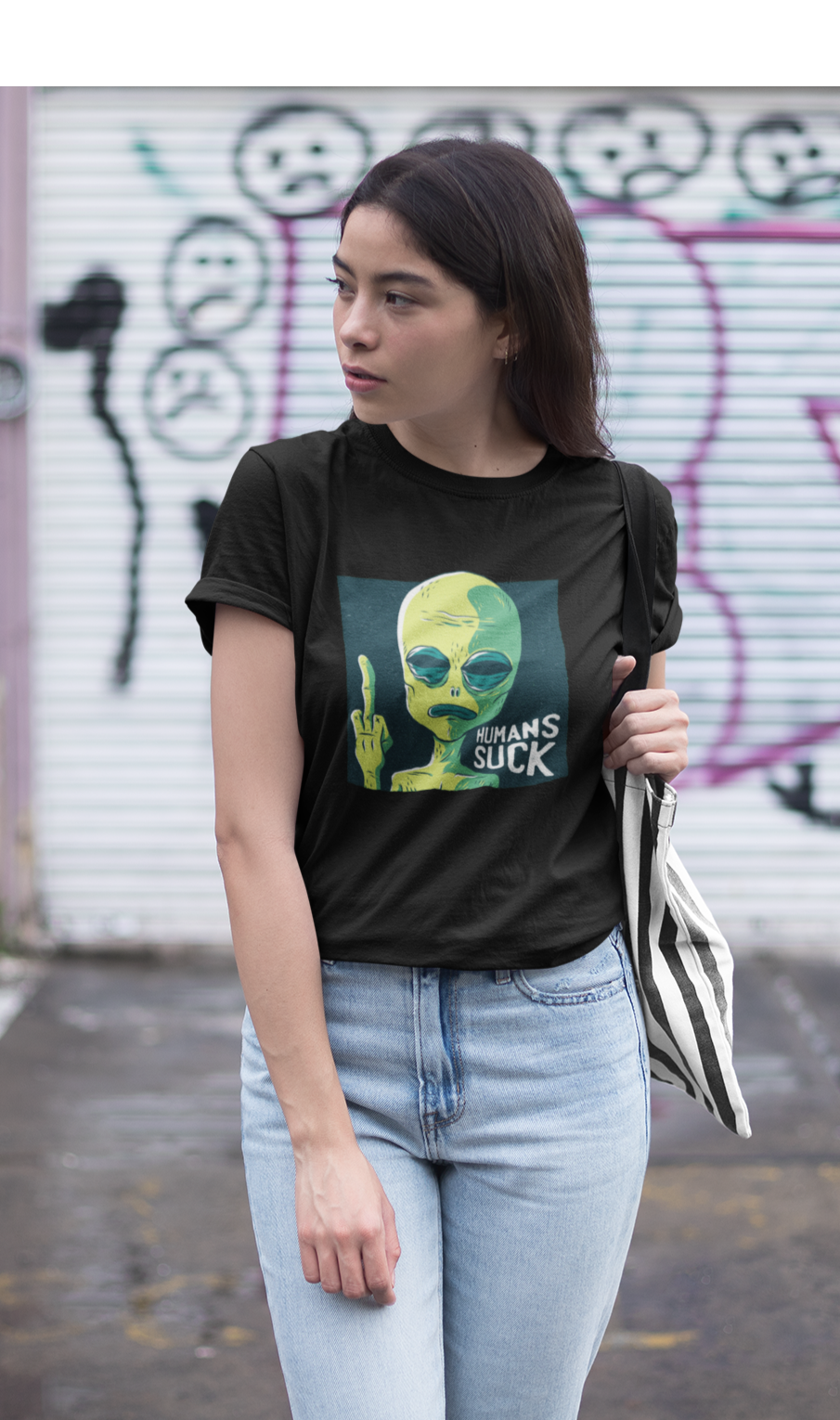 HUMAN SUCKS : ALIEN & SPACE- HALF-SLEEVE T-SHIRTS BLACK