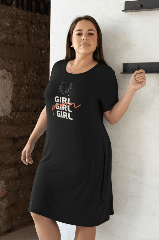 " GIRL POWER " - 3/4TH SLEEVE T-SHIRT DRESSES BLACK