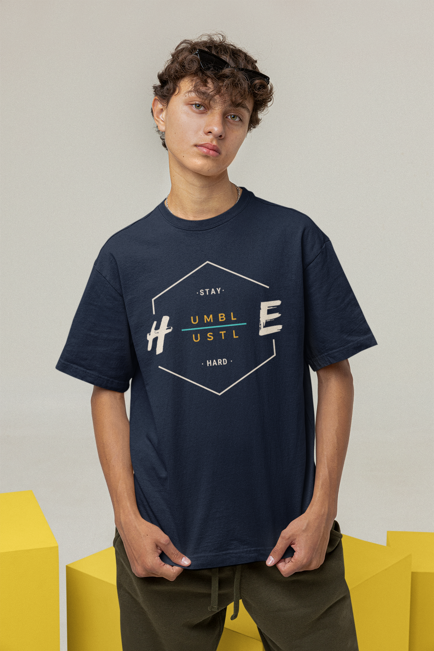 STAY HUMBLE, HUSTLE HARD - Oversized T-shirt NAVY BLUE