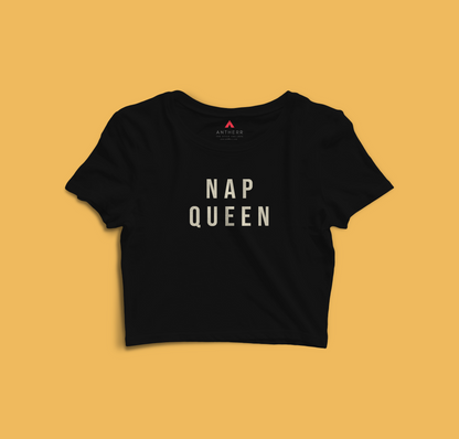 "NAP" - QUEEN HALF-SLEEVE CROP TOP'S BLACK