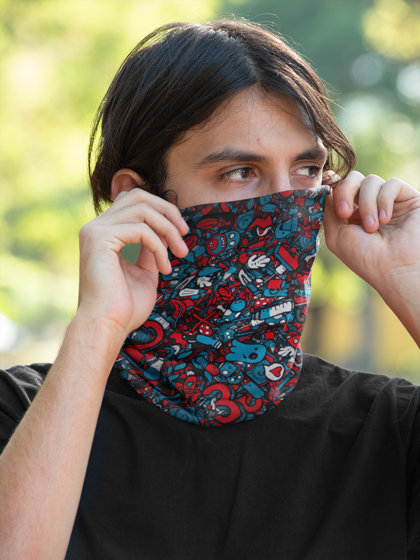 Blue & Red Boo Doodle Unisex Face Bandana