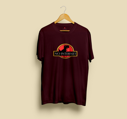 "NO INTERNET" - HALF SLEEVE T-SHIRTS (UNISEX) MAROON