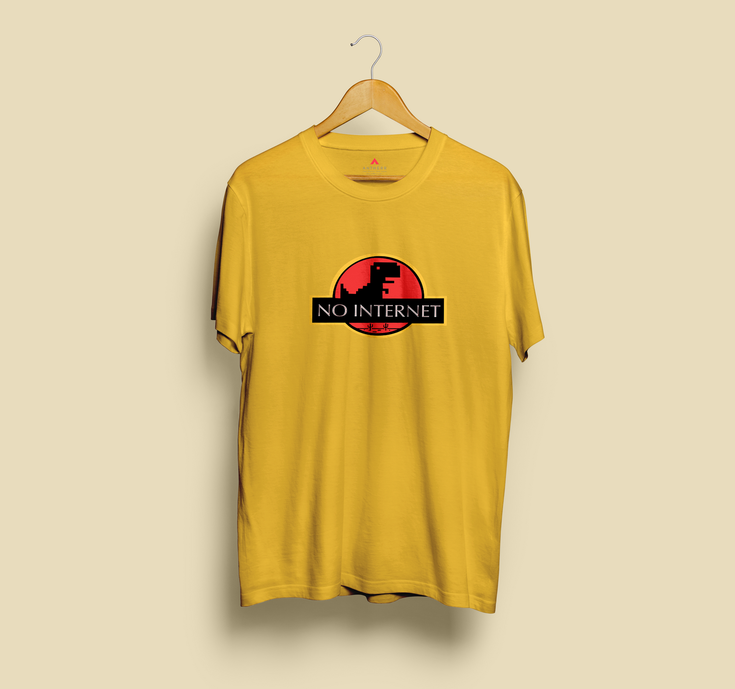 "NO INTERNET" - HALF SLEEVE T-SHIRTS (UNISEX) YELLOW