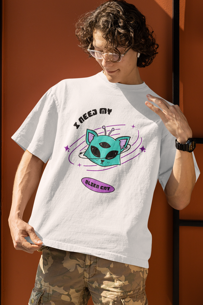I need my alien cat: ALIEN & SPACE- Oversized T-Shirts WHITE