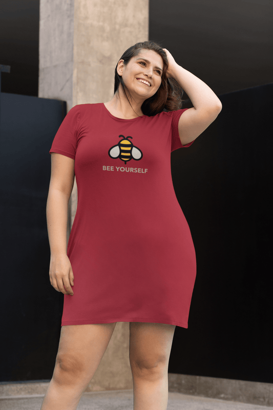 " BEE YOURSELF " - 3/4TH SLEEVE T-SHIRT DRESSES RED