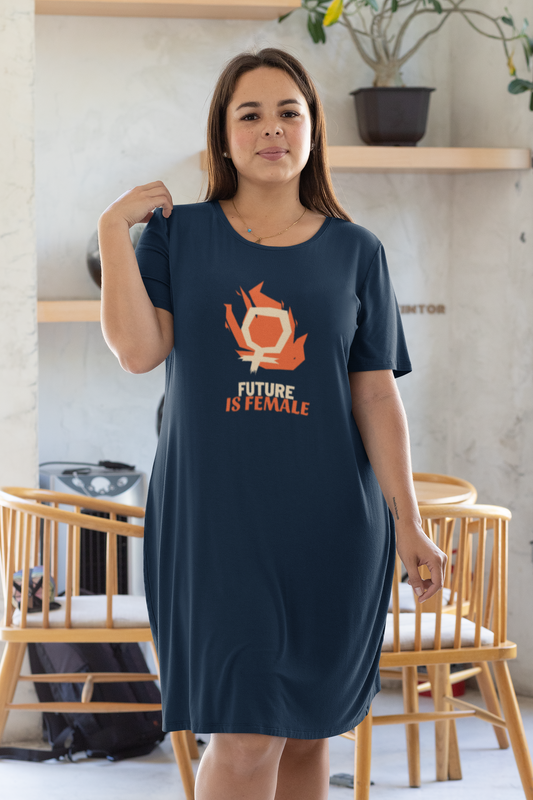 FUTURE IS FEMALE - 3/4TH SLEEVE T-SHIRT DRESSES NAVY BLUE