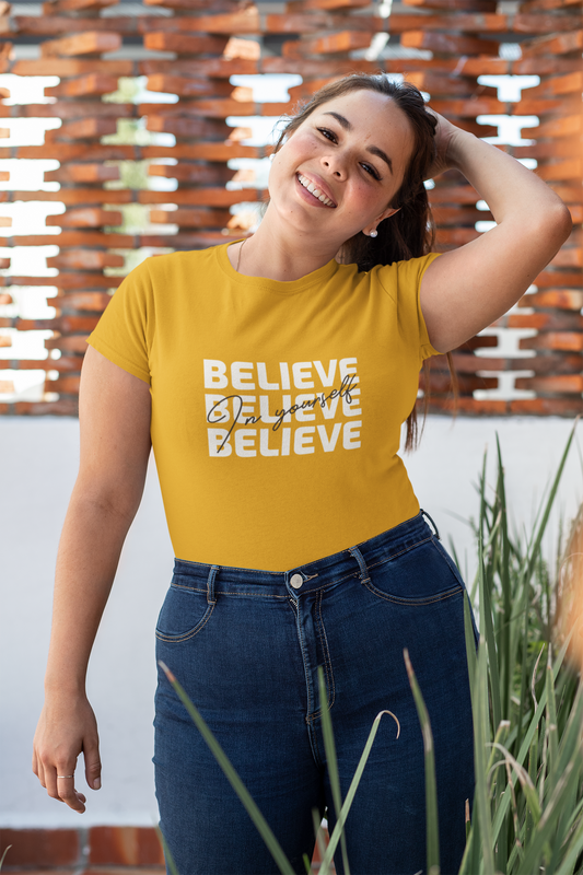 " BELIEVE IN YOURSELF " - UNISEX HALF-SLEEVE T-SHIRTS YELLOW