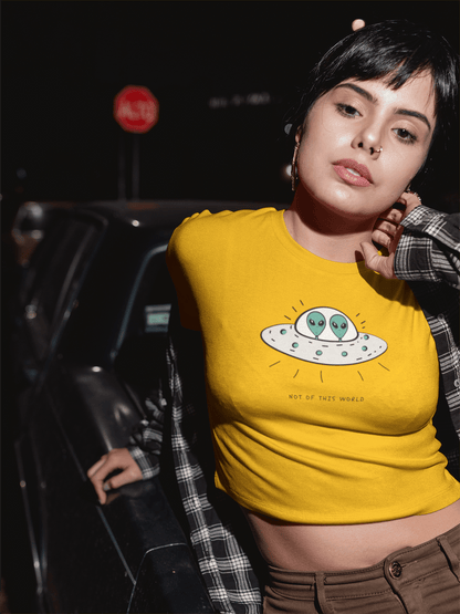" NOT OF THIS WORLD " - HALF-SLEEVE CROP TOPS YELLOW