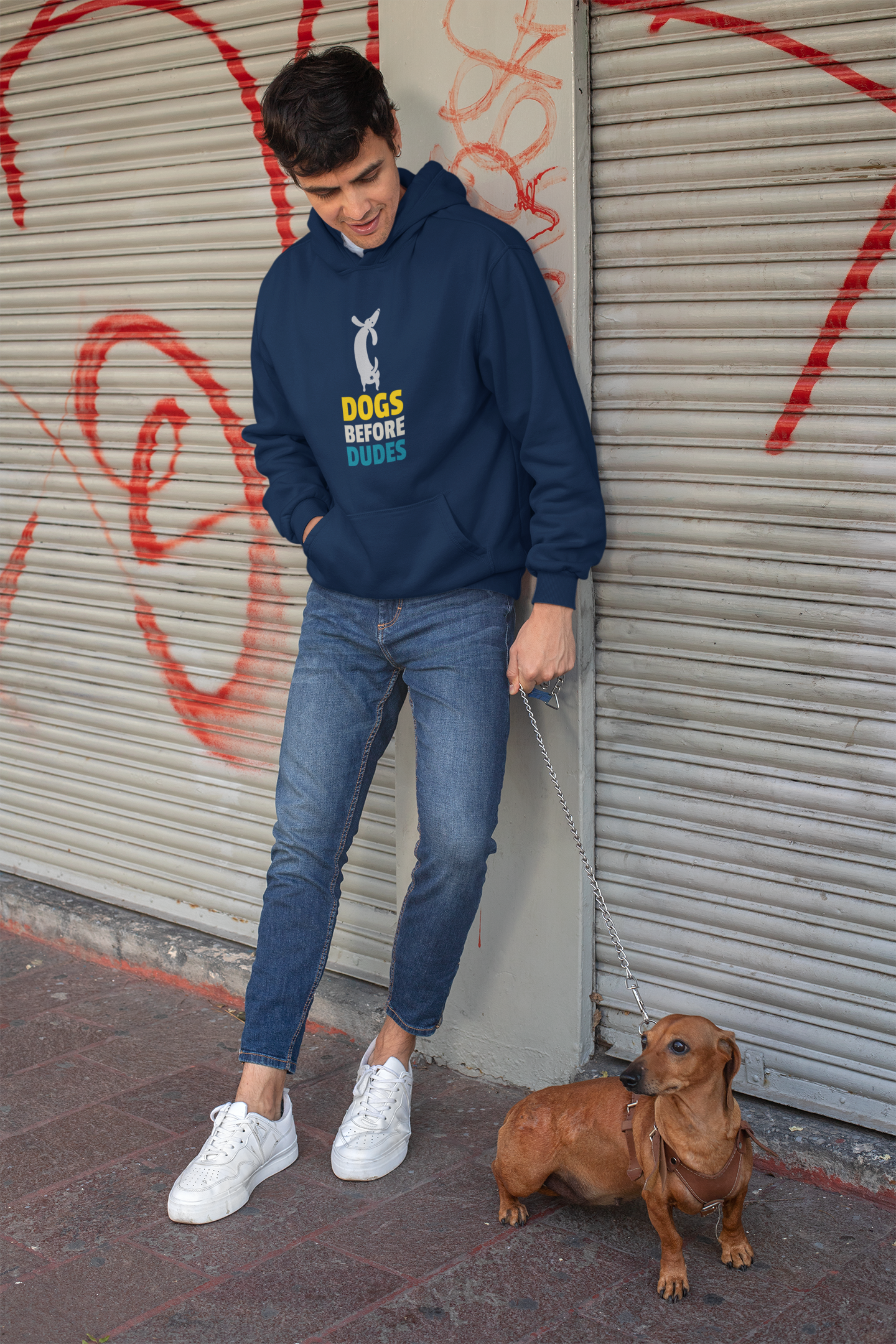 "DOGS BEFORE DUDES "- WINTER HOODIES NAVY BLUE