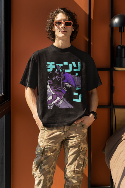 Denji Chainsaw Man: Anime- Oversized T-Shirts BLACK