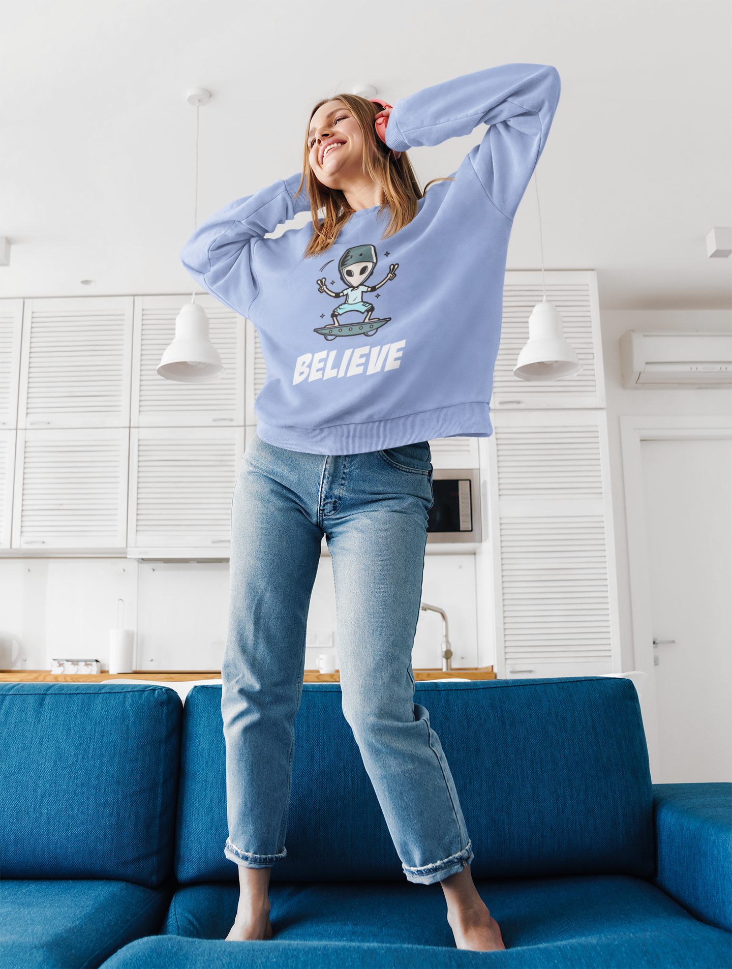 Believe: ALIEN & SPACE- Winter Sweatshirts SNOW BLUE