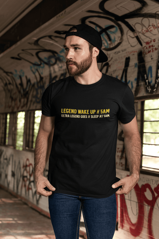 LEGENDS WAKE UP - Slogan Half Sleeve T-shirts BLACK