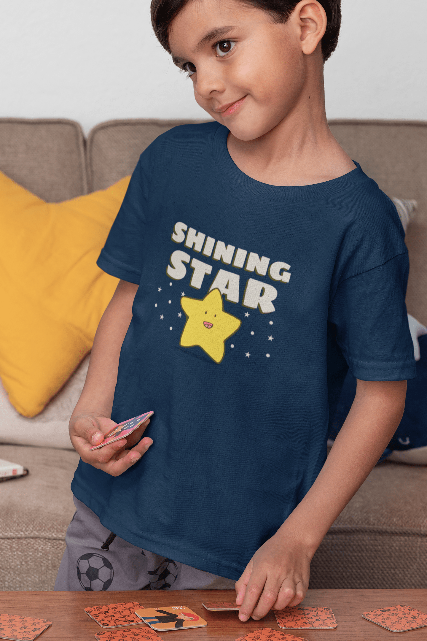 "SHINING STAR" KIDS HALF-SLEEVE T-SHIRT NAVY BLUE