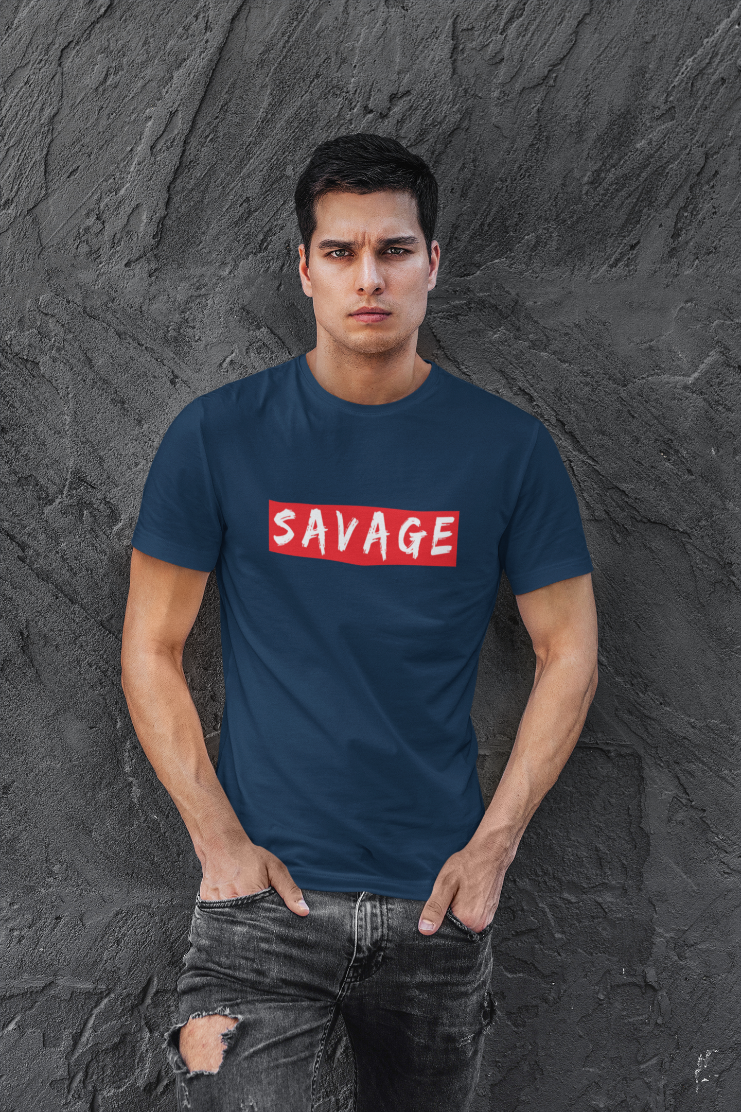 "SAVAGE" - HALF-SLEEVE T-SHIRT'S NAVY BLUE