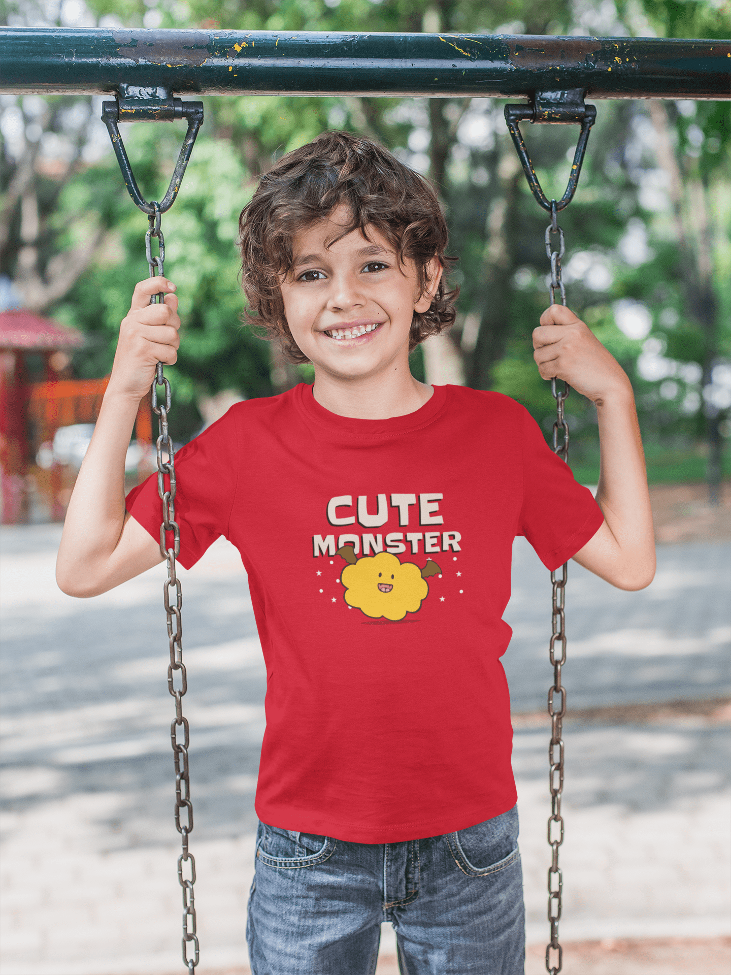 "CUTE MONSTER" KIDS HALF-SLEEVE T-SHIRT RED